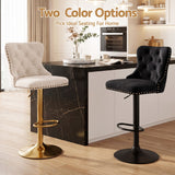 Artiss 3x Bar Stools Counter Chair Kitchen Adjustable Nailhead Trim Velvet Ivory