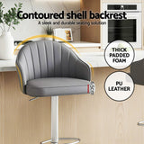 Artiss 2x Bar Stools Kitchen Swivel Gas Lift Counter Chair Shell Leather Grey