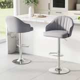 Artiss 2x Bar Stools Kitchen Swivel Gas Lift Counter Chair Shell Leather Grey