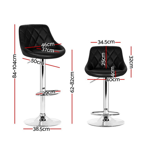 Artiss 2x Bar Stools Leather Padded Gas Lift Stool Black