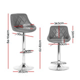 Artiss 4x Bar Stools Leather Padded Gas Lift Grey