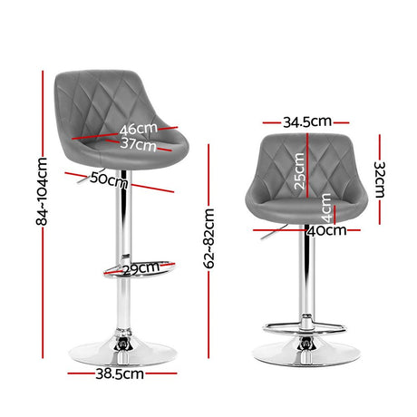 Artiss 4x Bar Stools Leather Padded Gas Lift Grey
