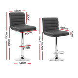 Artiss Set of 4 PU Leather Lined Pattern Bar Stools- Grey and Chrome