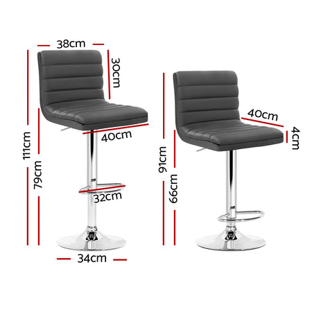 Artiss Set of 4 PU Leather Lined Pattern Bar Stools- Grey and Chrome