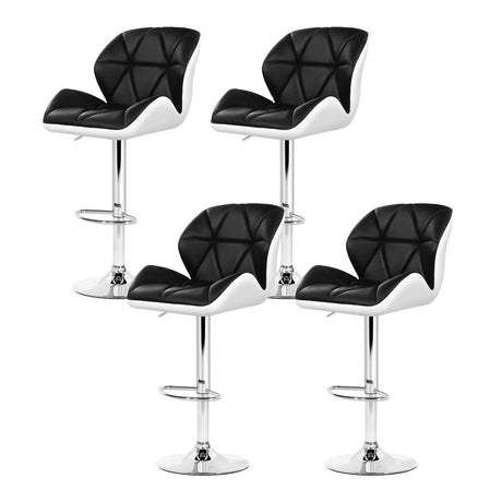 Jorn 4x Bar Stools Gas Lift Padded Leather Black & White