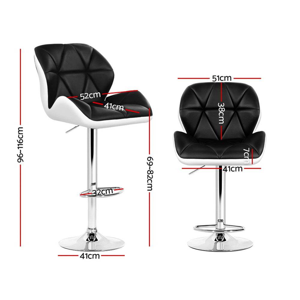 Jorn 4x Bar Stools Gas Lift Padded Leather Black & White