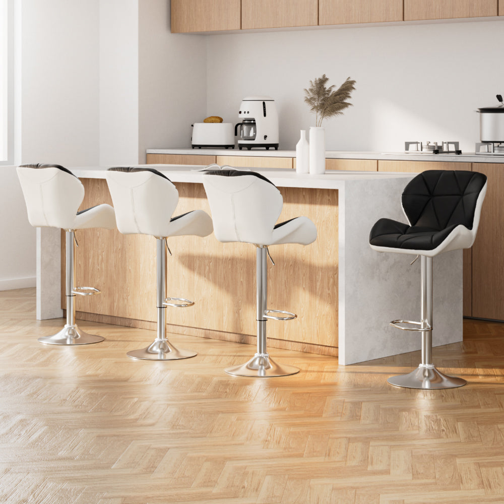 Jorn 4x Bar Stools Gas Lift Padded Leather Black & White