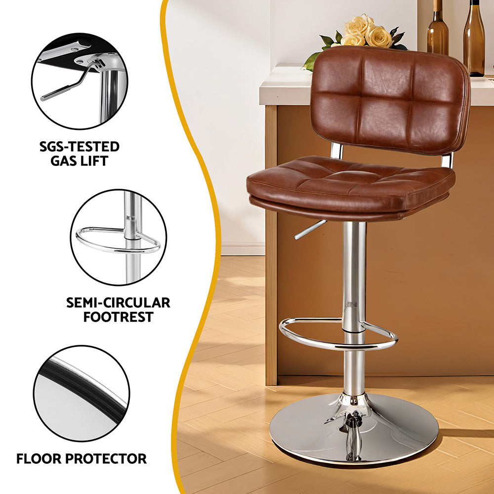 Artiss 2x Bar Stools Kitchen Swivel Gas Lift Counter Chair Tuft PU Leather Brown