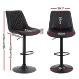 Artiss 2x Bar Stools Kitchen Swivel Gas Lift Counter Chair Diamond Leather Black