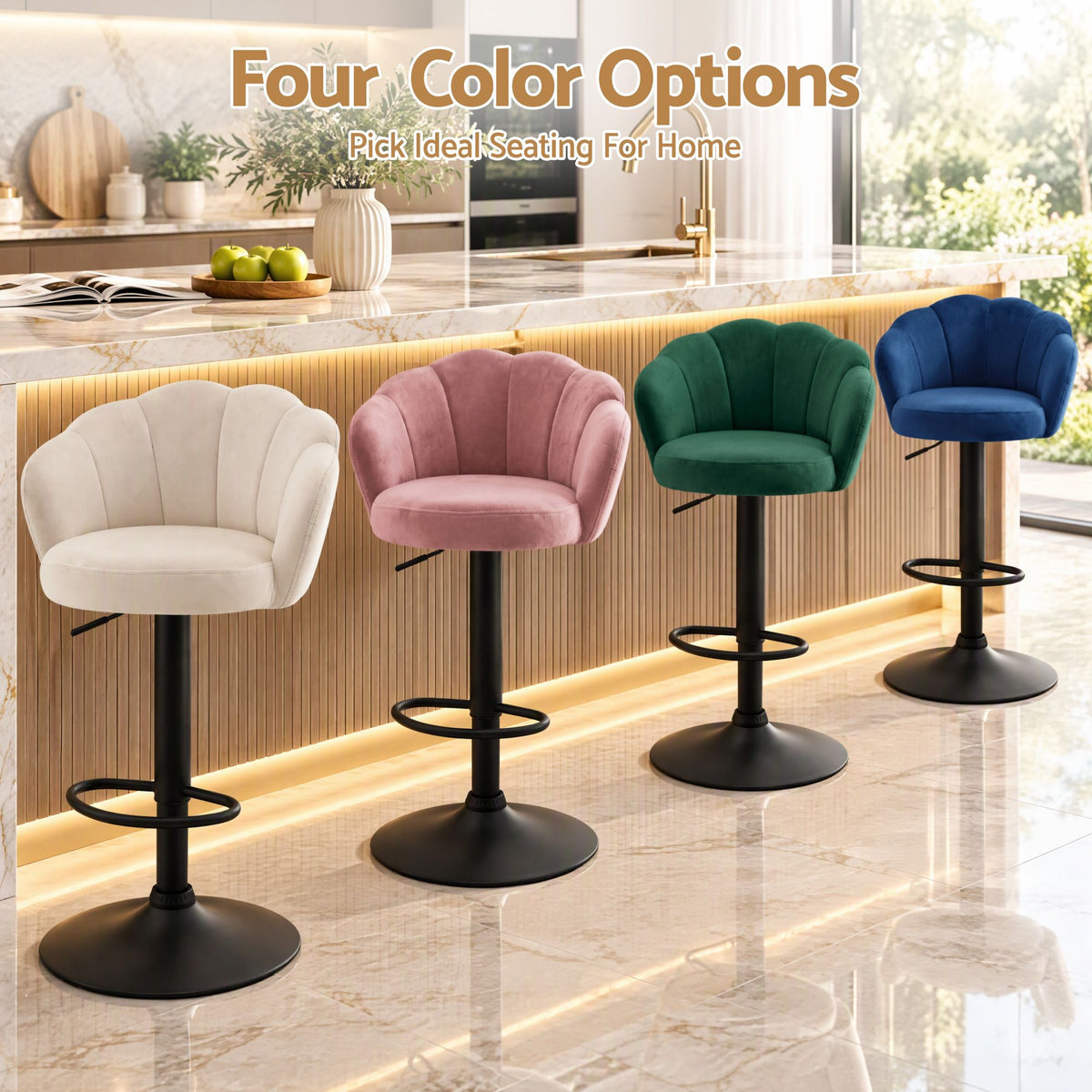 Artiss 4x Bar Stools Counter Chair Adjustable Shell Backrest Velvet Nessah Ivory