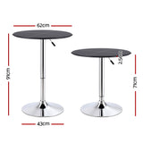 Artiss Bar Table Round Swivel Height Adjustable 62cm Modern PVC Leather Black