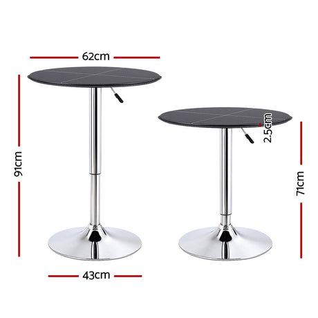 Artiss Bar Table Round Swivel Height Adjustable 62cm Modern PVC Leather Black