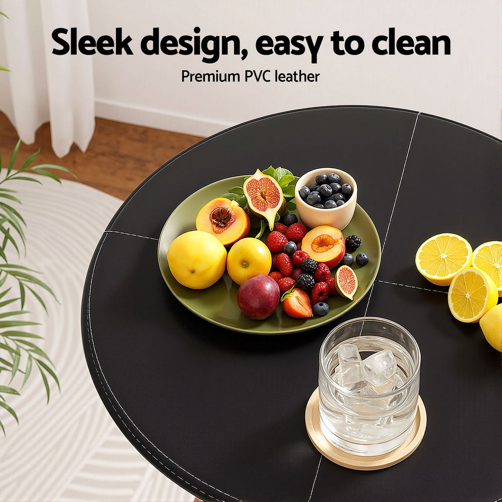 Artiss Bar Table Round Swivel Height Adjustable 62cm Modern PVC Leather Black