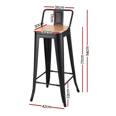 Artiss Metal Bar Stools Set of 2 Counter Height Barstools 77cm Seat Height w/ Removable Back