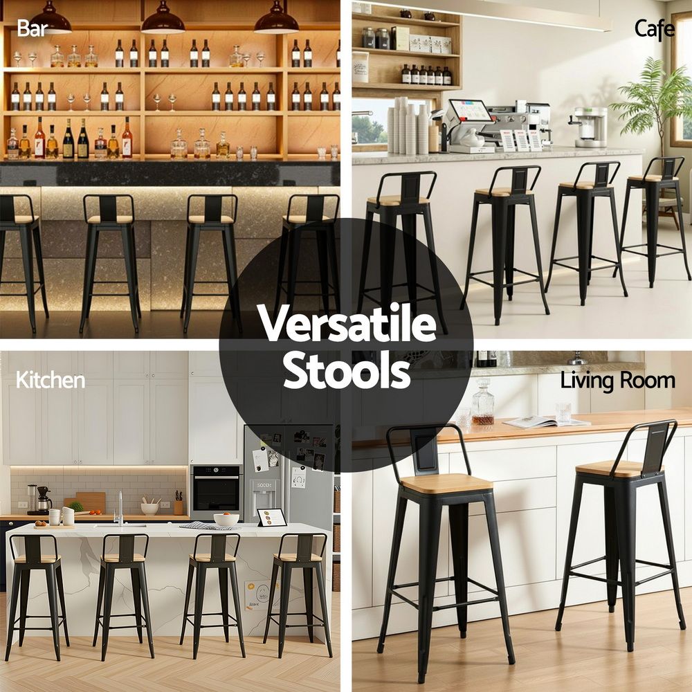 Artiss Metal Bar Stools Set of 2 Counter Height Barstools 77cm Seat Height w/ Removable Back
