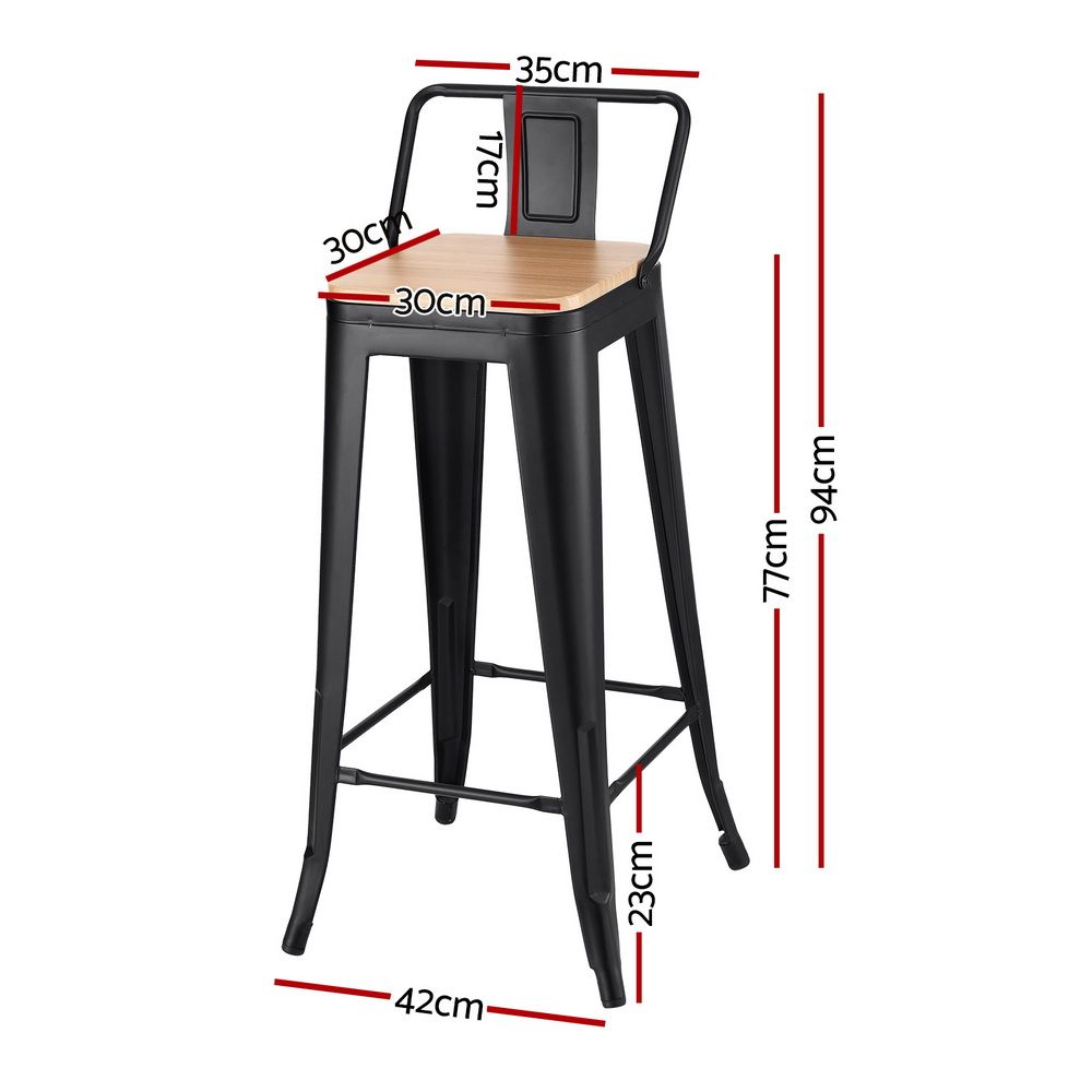 Artiss Metal Bar Stools Set of 4 Counter Height Barstools 77cm Seat Height w/ Removable Back