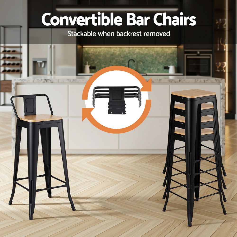 Artiss Metal Bar Stools Set of 4 Counter Height Barstools 77cm Seat Height w/ Removable Back