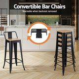 Artiss Metal Bar Stools Set of 4 Counter Height Barstools 77cm Seat Height w/ Removable Back
