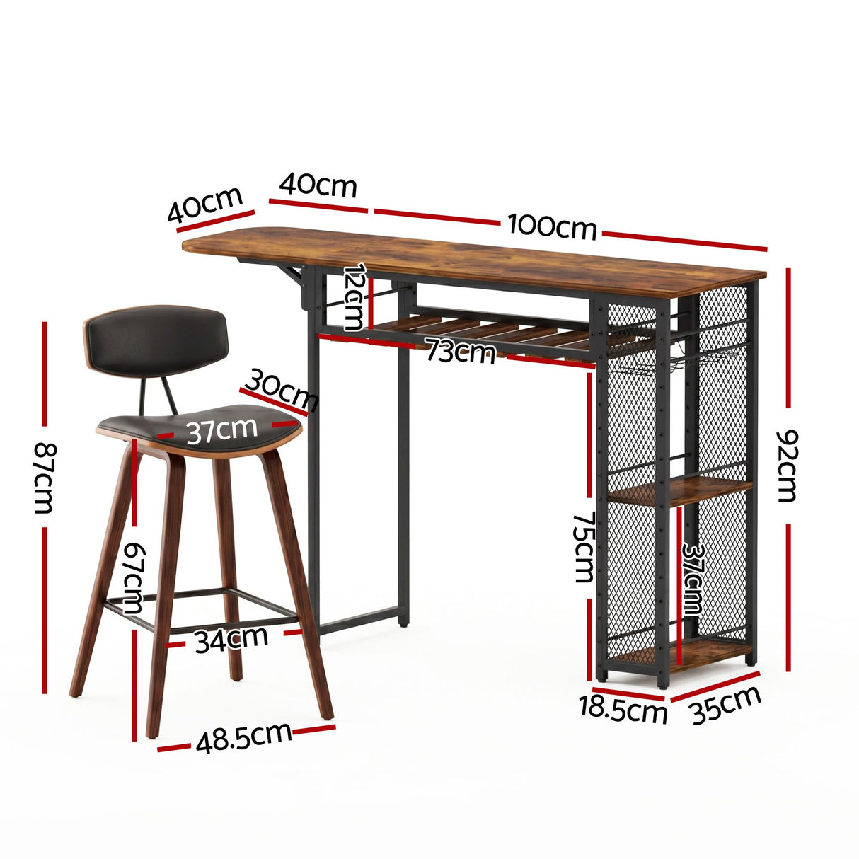 Artiss 3PCS Bar Table and Stools Set Dining Table Solid Wood Kitchen Chairs Cafe Pub