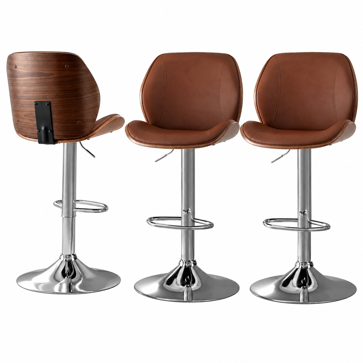 Artiss 3X Bar Stools Bentwood Adjustable Kitchen Counter Chair PU Leather Brown