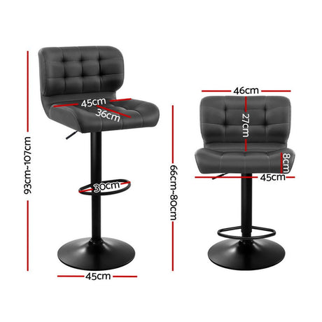 Artiss 2x Bar Stools Gas Lift Leather Padded Grey