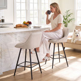 Artiss Bar Stools Set of 2 Linen Upholstered Counter Chairs with Back Padded Seat Beige