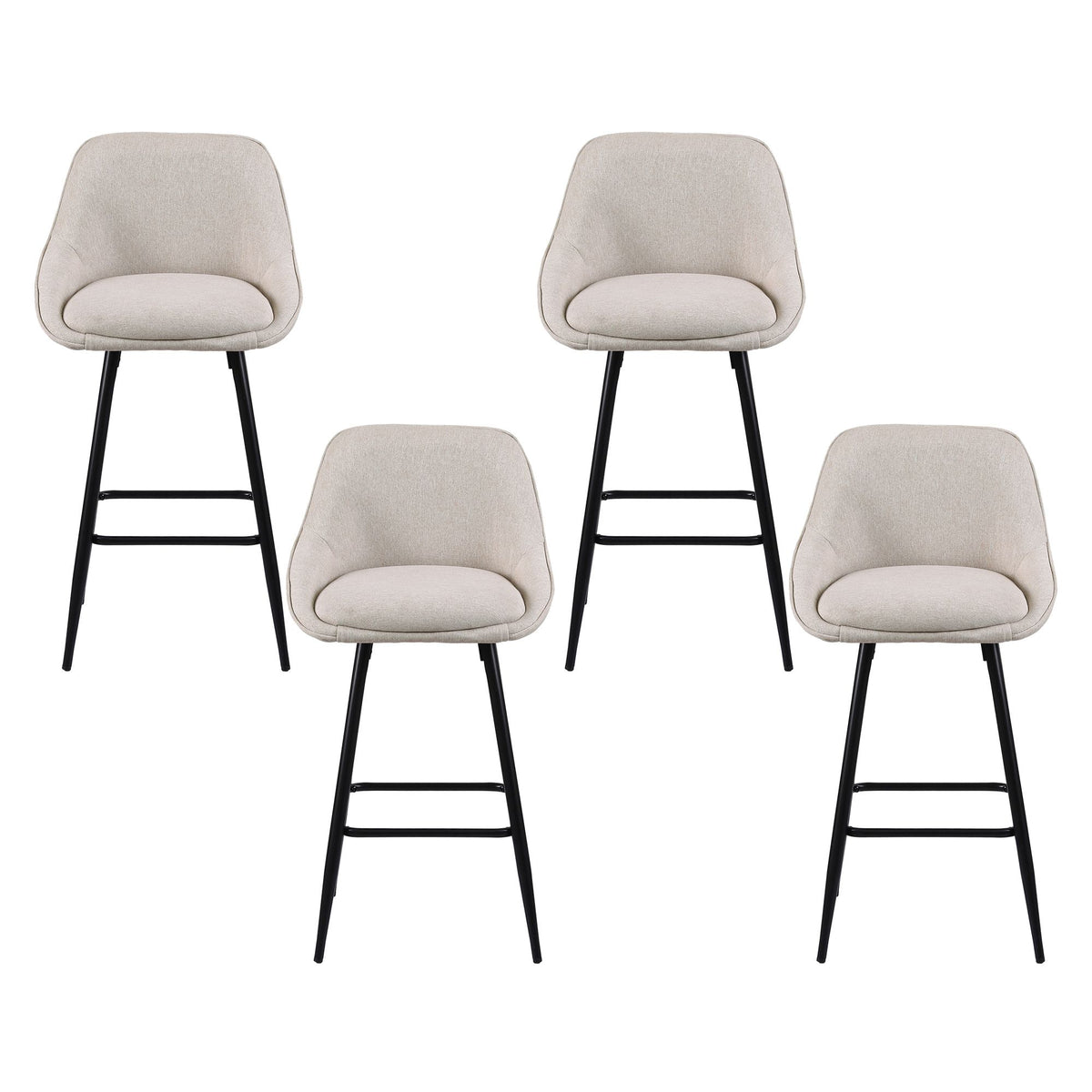 Artiss Bar Stools Set of 4 Linen Upholstered Counter Chairs with Back Padded Seat Beige