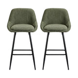 Artiss Bar Stools Set of 2 Linen Upholstered Counter Chairs with Back Padded Seat Green