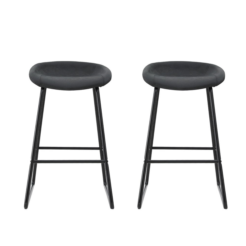 Ludovic 2x Bar Stools Kitchen Dining Chairs Counter Stool PU Leather Metal