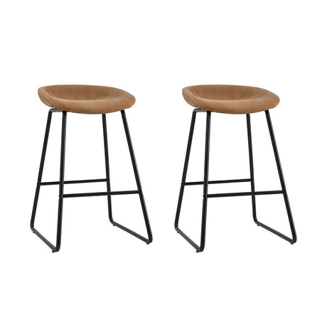 Ludovic 2x Bar Stools Kitchen Dining Chairs Counter Stool PU Leather Metal Brown