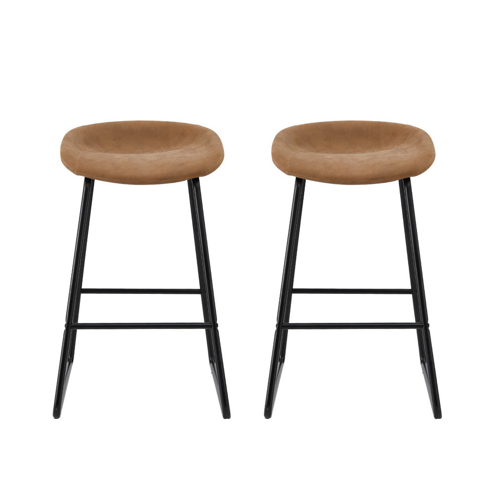 Ludovic 2x Bar Stools Kitchen Dining Chairs Counter Stool PU Leather Metal Brown