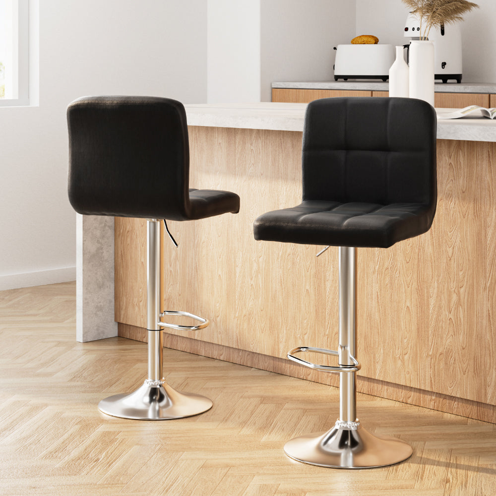 Artiss 2x Bar Stools Leather Gas Lift Black