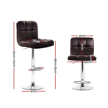 Artiss 2x Bar Stools Leather Gas Lift Brown