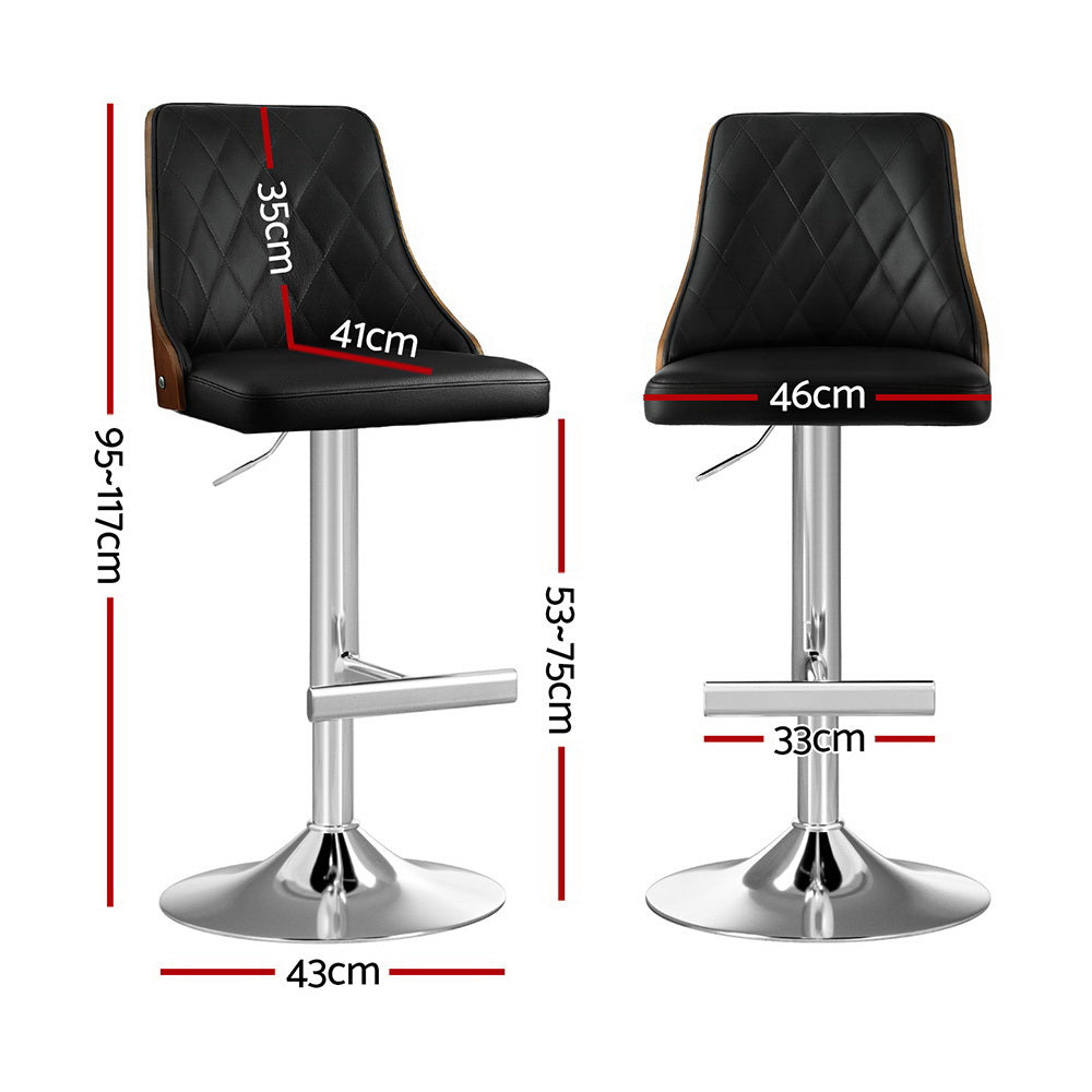 Artiss 2X Bar Stool Wood Swivel Adjustable Kitchen Counter Stool Leather Black