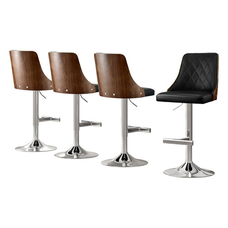 Artiss 4X Bar Stool Wood Swivel Adjustable Kitchen Counter Stool Leather Black