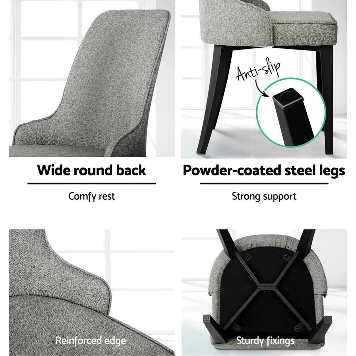 Artiss Dining Chairs Set of 4 Linen Fabric Grey