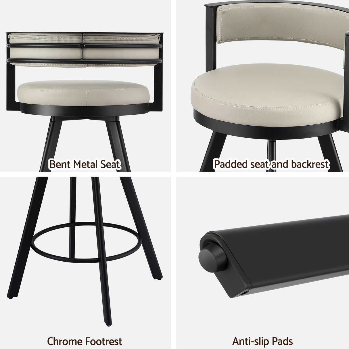 Artiss Bar Stools Set of 2 Swivel Kitchen Chair Metal Counter Beige Leather