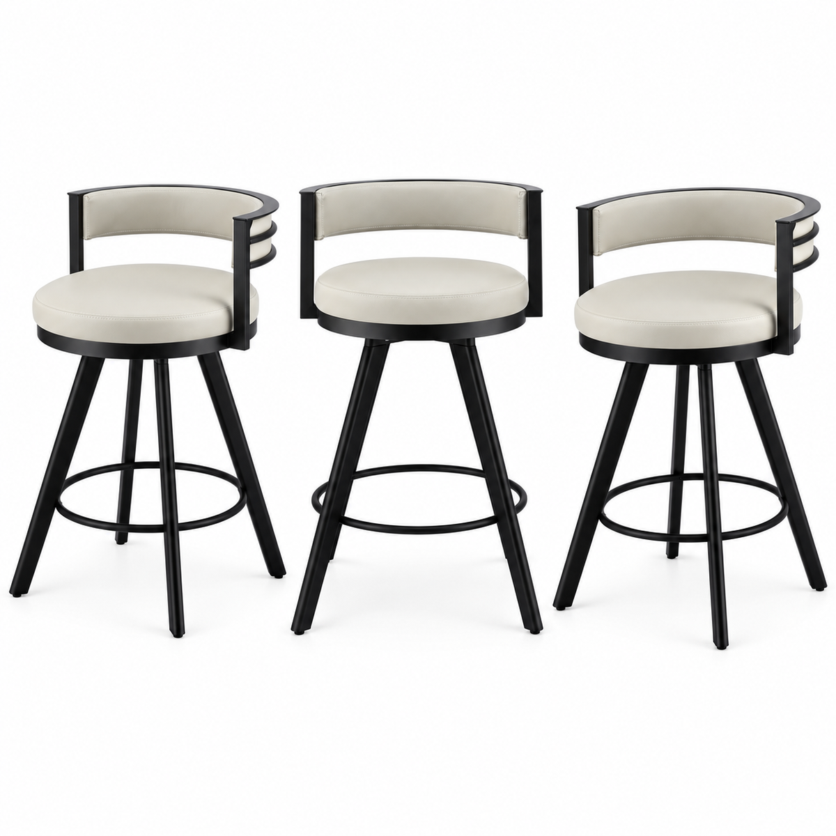 Artiss Bar Stools Set of 3 Swivel Counter Stools with Padded Backrest PU Leather Beige