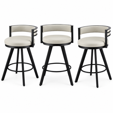 Artiss Bar Stools Set of 3 Swivel Counter Stools with Padded Backrest PU Leather Beige