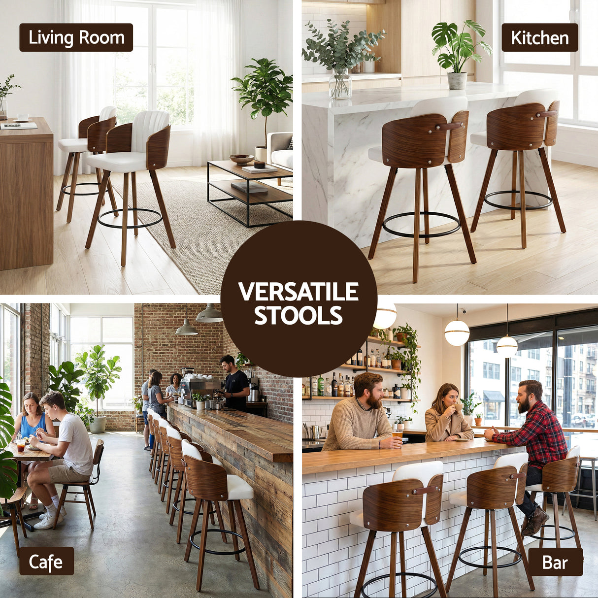Artiss Wooden Bar Stools Swivel Kitchen Counter Stool Chair 58cm Seat Height