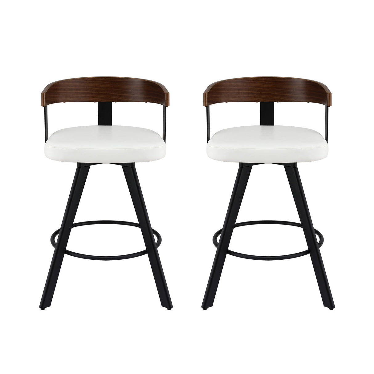 2x Artiss Bar Stools Swivel Kitchen Chairs Metal Legs Bentwood Counter White PU