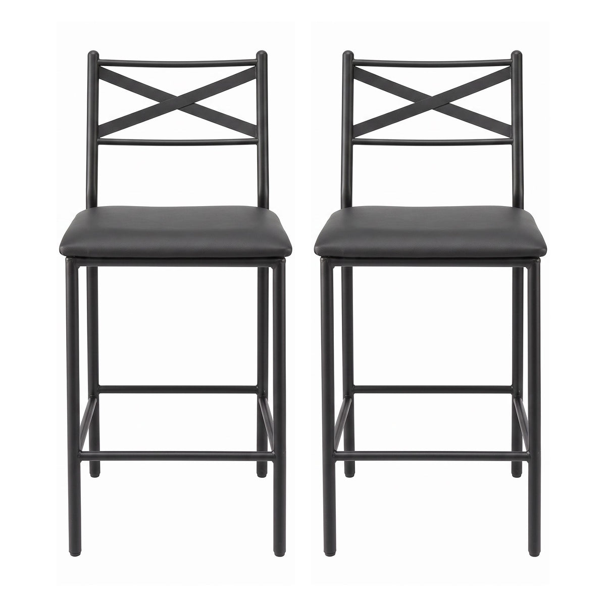 Artiss Bar Stools Set of 2 Counter 66cm Height Stools with Backrest, PU Cushioned Seat, Black
