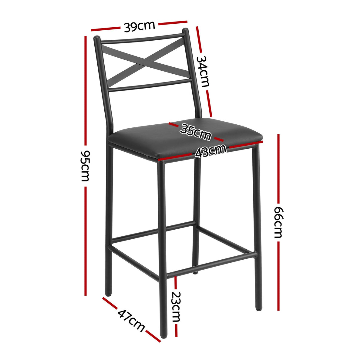 Artiss Bar Stools Set of 4 Counter 66cm Height Stools with Backrest, PU Cushioned Seat, Black