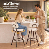 Artiss Bar Stools Set of 2 Swivel Counter 68cm Height Stools w/ Padded Backrest Beige