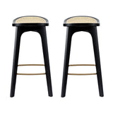 Artiss 2x Bar Stools Rattan Counter Kitchen Dinning Chair Bamboo Saddle Black