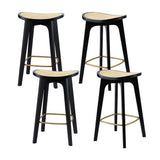 Artiss 4x Bar Stools Rattan Counter Kitchen Dinning Chair Bamboo Saddle Black
