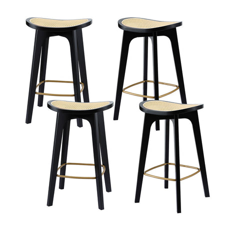 Artiss 4x Bar Stools Rattan Counter Kitchen Dinning Chair Bamboo Saddle Black