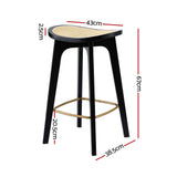 Artiss 4x Bar Stools Rattan Counter Kitchen Dinning Chair Bamboo Saddle Black