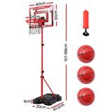 Everfit 2 in 1 Kids Basketball Hoop Adjustable Stand Over Door Scoreboard Red
