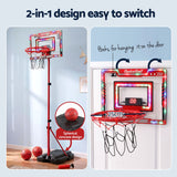Everfit 2 in 1 Kids Basketball Hoop Adjustable Stand Over Door Scoreboard Red